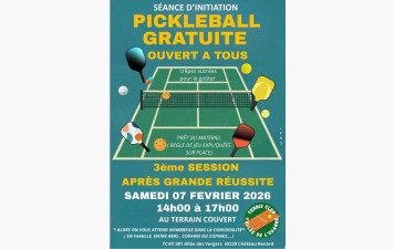 Nouvelle séance d'initiation gratuite au Pickleball le samedi 07 février 2026 dès 14h