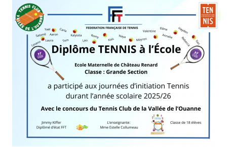 Remise de diplôme TENNIS à l'école  &quot;Chateau-Renard classe grande section 2025/2026&quot;