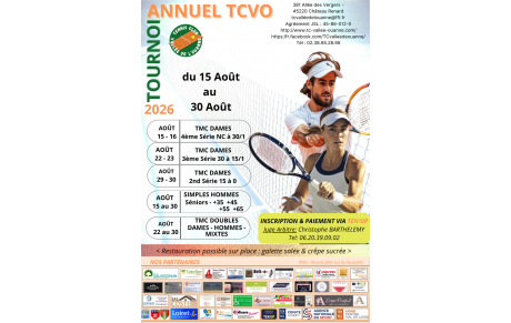Le tournoi du TCVO se déroulera du 15 au 30 août 2026